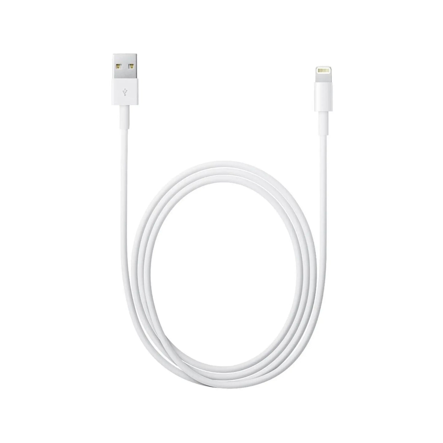 Das Bild zeigt das Apple USB-A auf Lightning Kabel in Weiß aus der Frontansicht. Die Kabellänge beträgt 2 Meter.