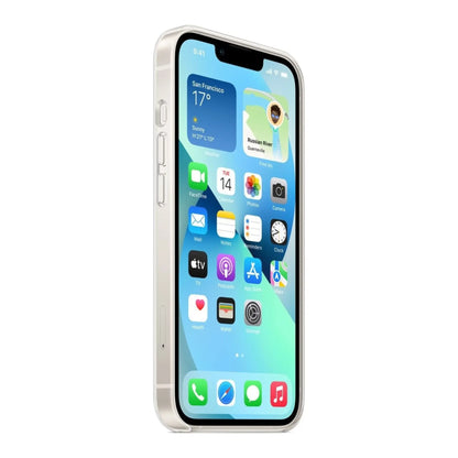 Das Bild zeigt die Apple iPhone Handyhülle MM2X3ZM/A aus Polykarbonat. Sie ist kompatibel mit dem iPhone 13. In der Farbe Transparent aus der Seitenansicht.