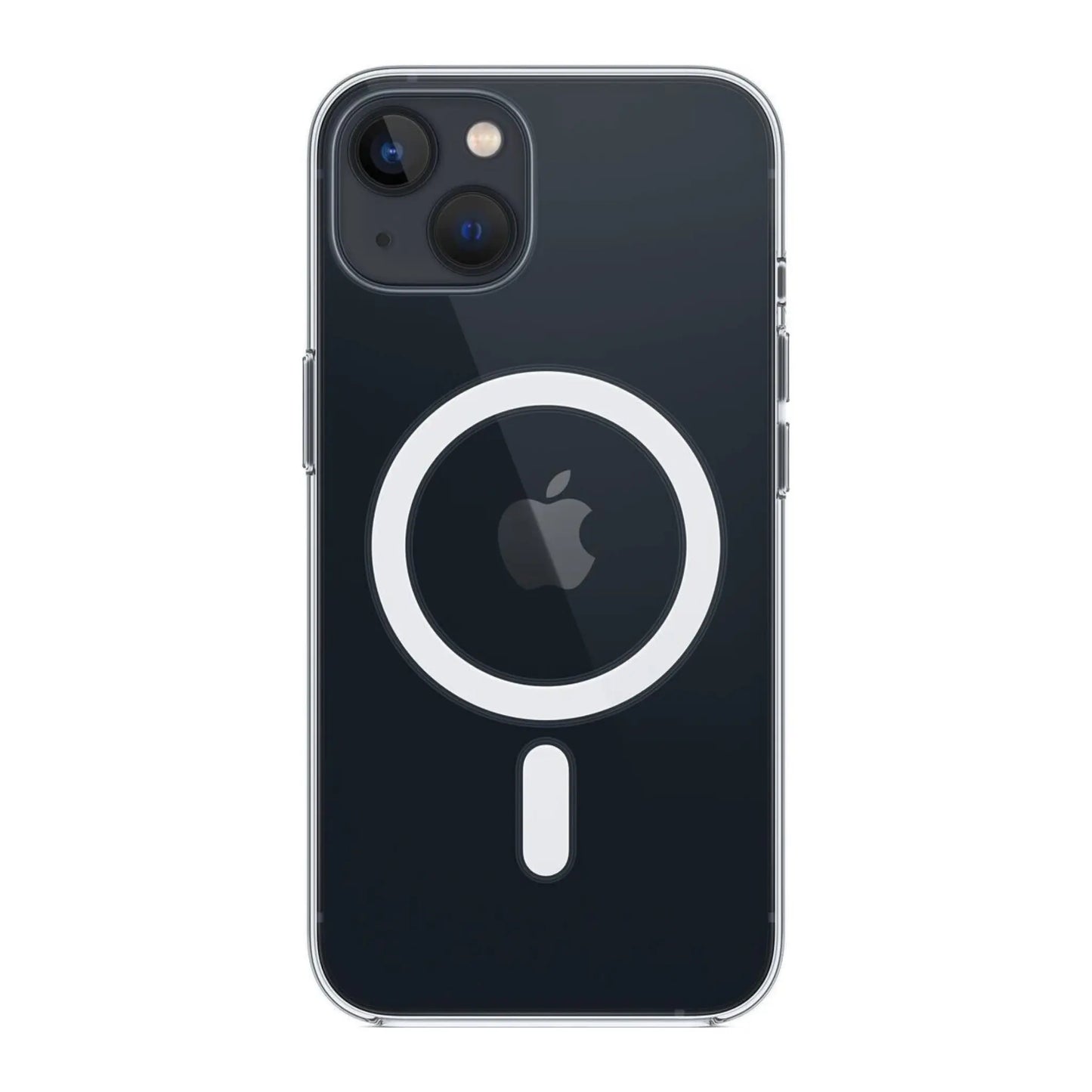 Das Bild zeigt die Apple iPhone Handyhülle MM2X3ZM/A aus Polykarbonat. Sie ist kompatibel mit dem iPhone 13. In der Farbe Transparent aus der Frontansicht.
