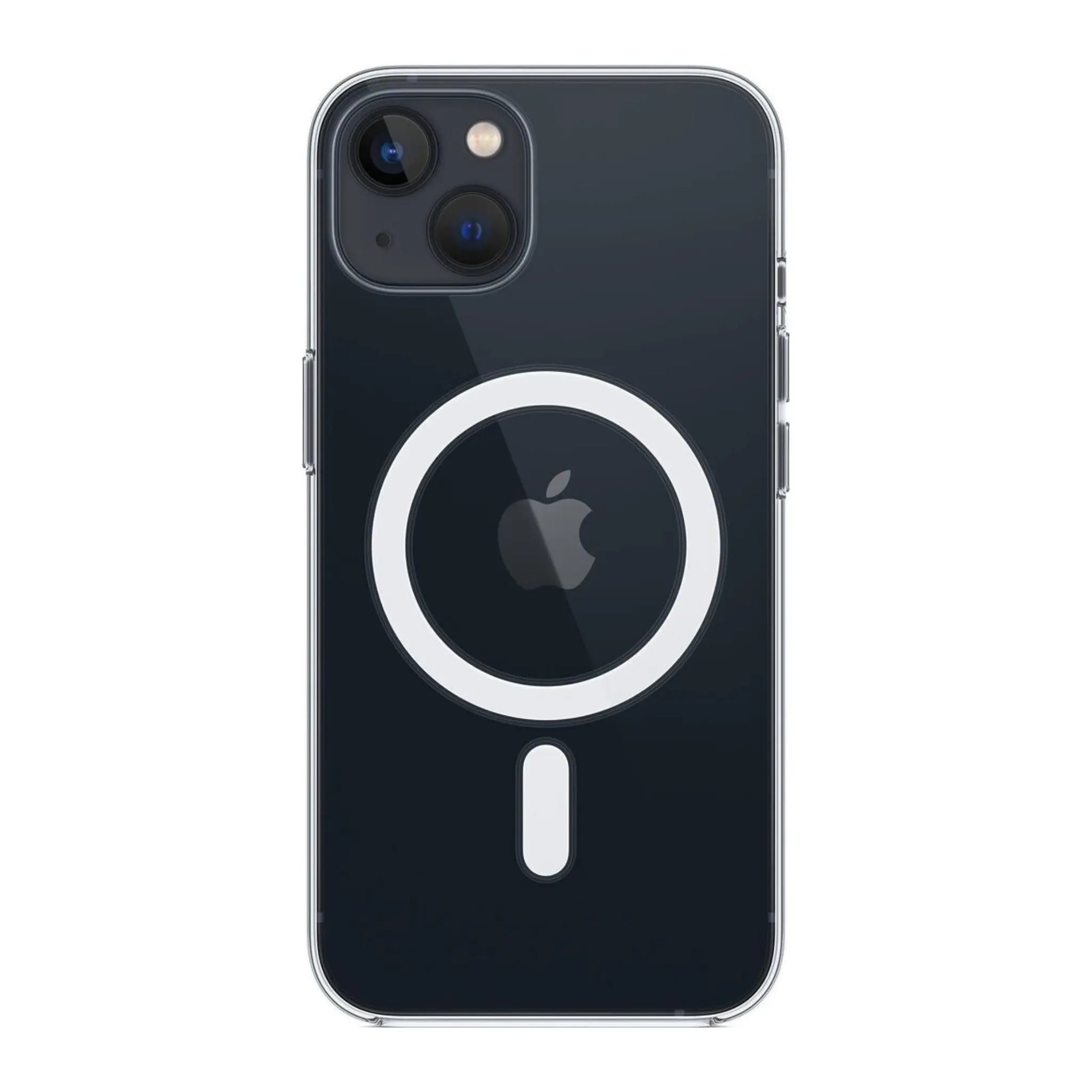 Das Bild zeigt die Apple iPhone Handyhülle MM2X3ZM/A aus Polykarbonat. Sie ist kompatibel mit dem iPhone 13. In der Farbe Transparent aus der Frontansicht.