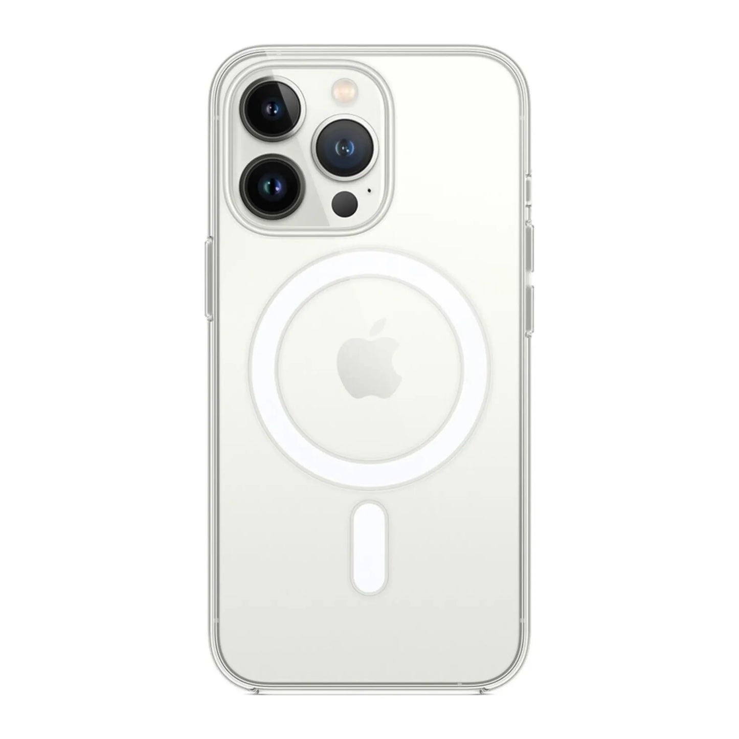 Das Bild zeigt die Apple iPhone Handyhülle MM2Y3ZM/A aus Polykarbonat. Sie ist kompatibel mit dem iPhone 13 Pro. In der Farbe Transparent aus der Frontansicht.