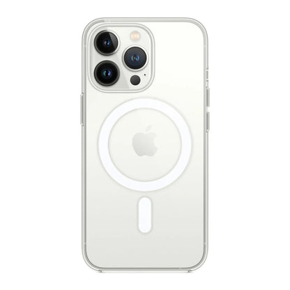 Das Bild zeigt die Apple iPhone Handyhülle MM2Y3ZM/A aus Polykarbonat. Sie ist kompatibel mit dem iPhone 13 Pro. In der Farbe Transparent aus der Frontansicht.