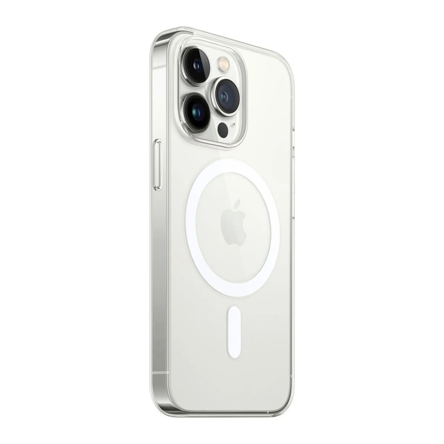 Das Bild zeigt die Apple iPhone Handyhülle MM2Y3ZM/A aus Polykarbonat. Sie ist kompatibel mit dem iPhone 13 Pro. In der Farbe Transparent aus der Schrägansicht.