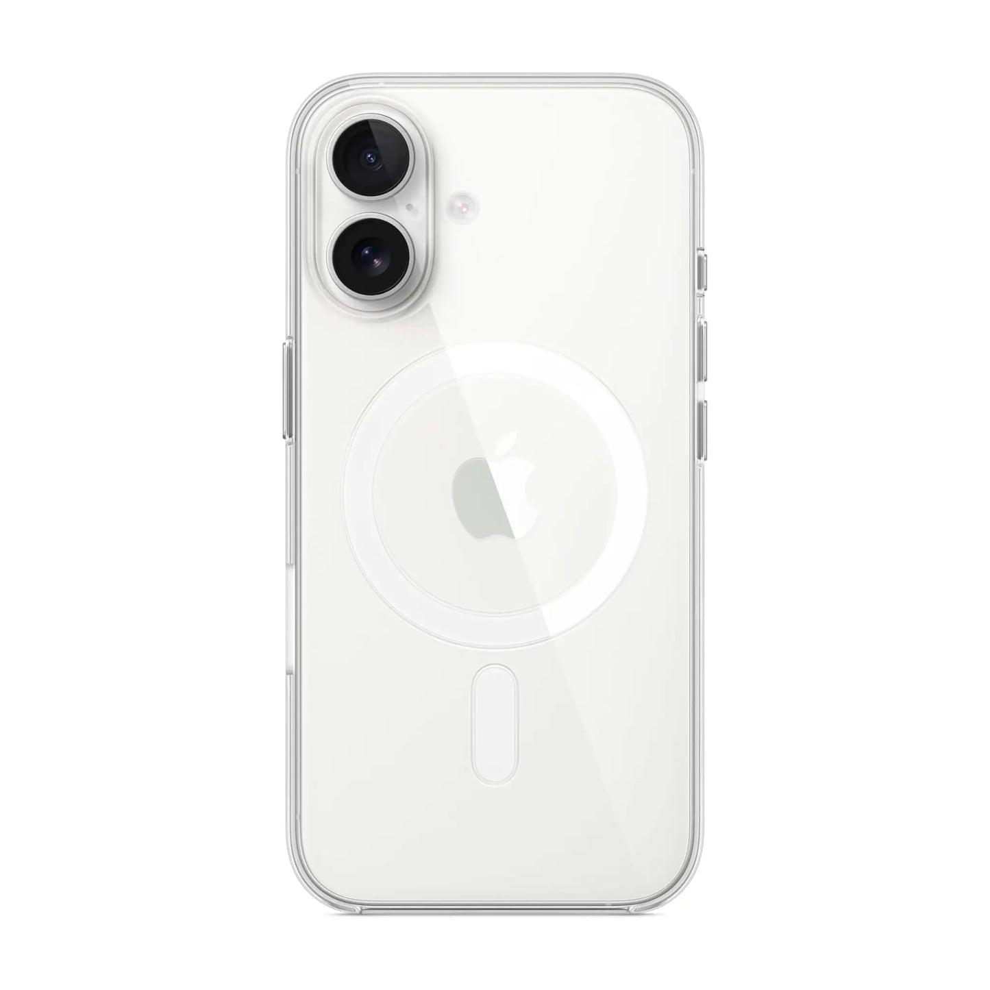 Das Bild zeigt die Apple iPhone Handyhülle MA6A4ZM/A aus Polykarbonat. Sie ist kompatibel mit dem iPhone 16. In der Farbe Transparent aus der Detailansicht.
