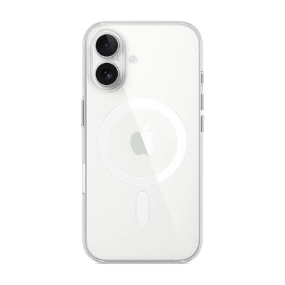 Das Bild zeigt die Apple iPhone Handyhülle MA6A4ZM/A aus Polykarbonat. Sie ist kompatibel mit dem iPhone 16. In der Farbe Transparent aus der Detailansicht.