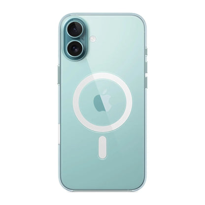 Das Bild zeigt die Apple iPhone Handyhülle MA7D4ZM/A aus Polykarbonat. Sie ist kompatibel mit dem iPhone 16 Plus. In der Farbe Transparent aus der Frontansicht.