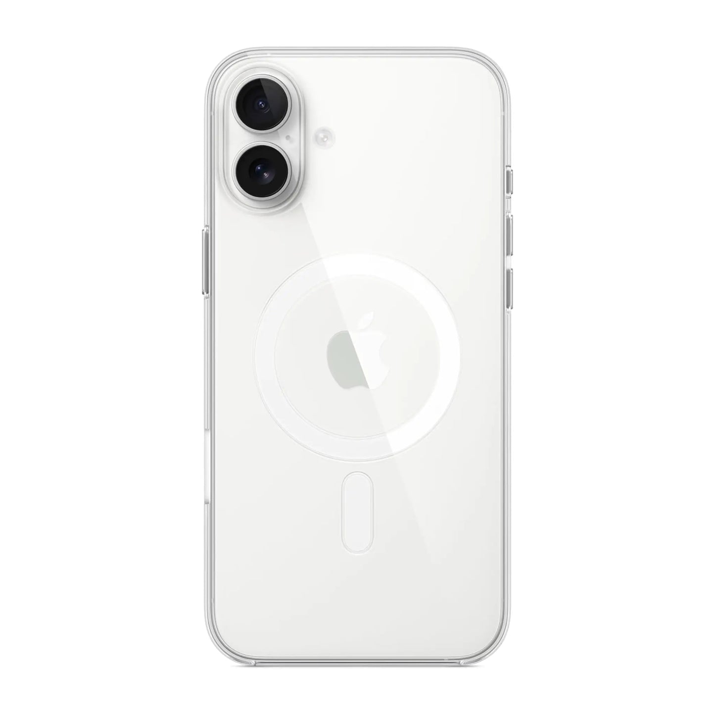 Das Bild zeigt die Apple iPhone Handyhülle MA7D4ZM/A aus Polykarbonat. Sie ist kompatibel mit dem iPhone 16 Plus. In der Farbe Transparent aus der Detailansicht.