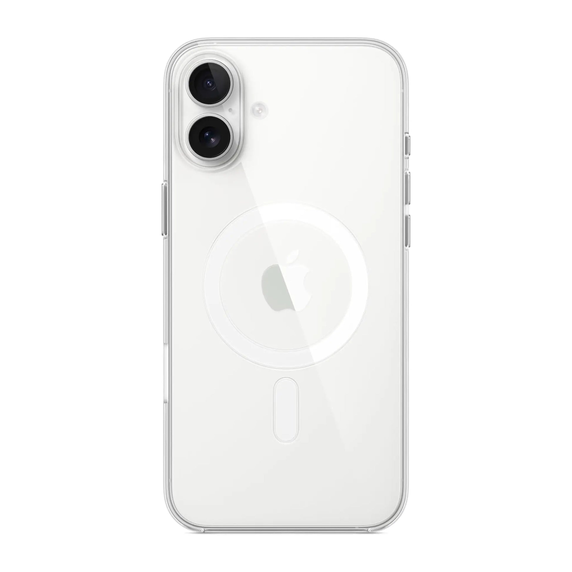 Das Bild zeigt die Apple iPhone Handyhülle MA7D4ZM/A aus Polykarbonat. Sie ist kompatibel mit dem iPhone 16 Plus. In der Farbe Transparent aus der Detailansicht.