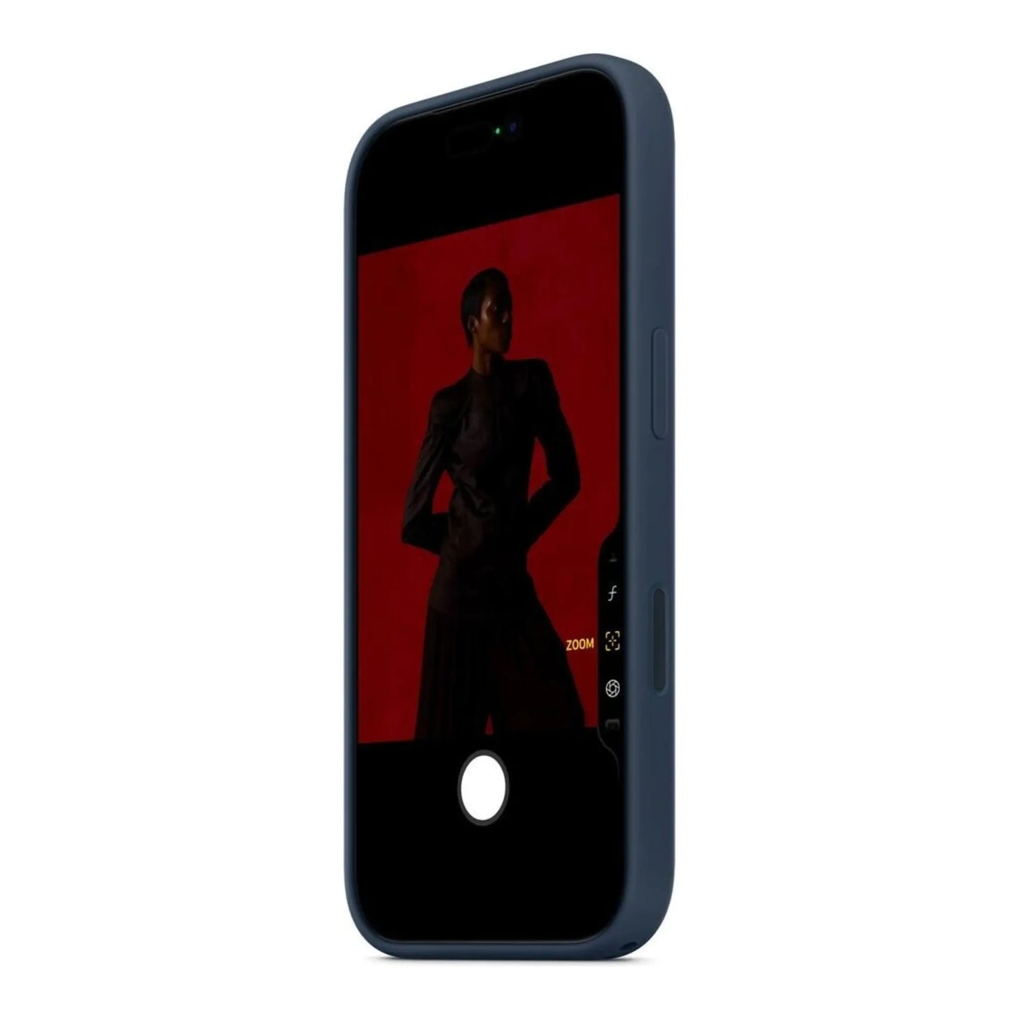 Das Bild zeigt die Apple iPhone Handyhülle MGF94ZM/A aus Funktionsgewebe. Sie ist kompatibel mit dem iPhone 17 Pro Max. In der Farbe Blau aus der Schrägansicht.