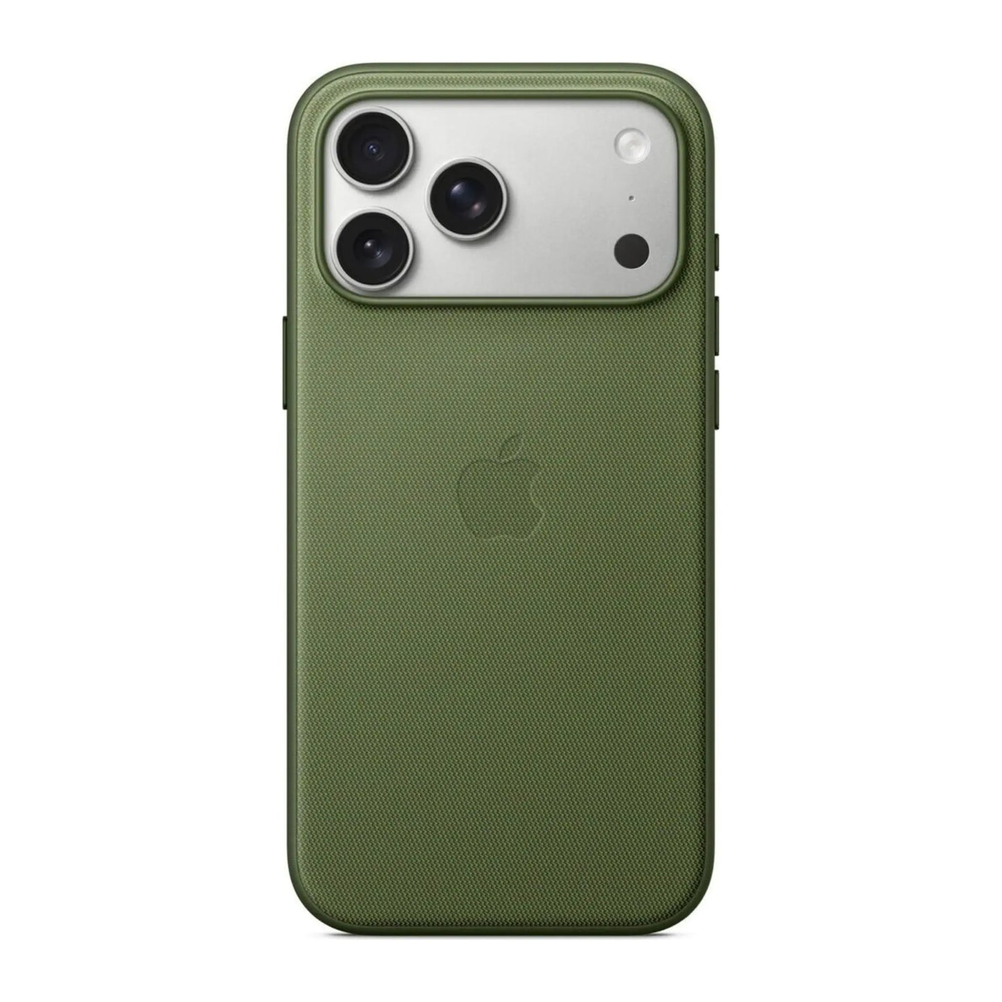 Das Bild zeigt die Apple iPhone Handyhülle MGFD4ZM/A aus Funktionsgewebe. Sie ist kompatibel mit dem iPhone 17 Pro Max. In der Farbe Grün aus der Frontansicht.
