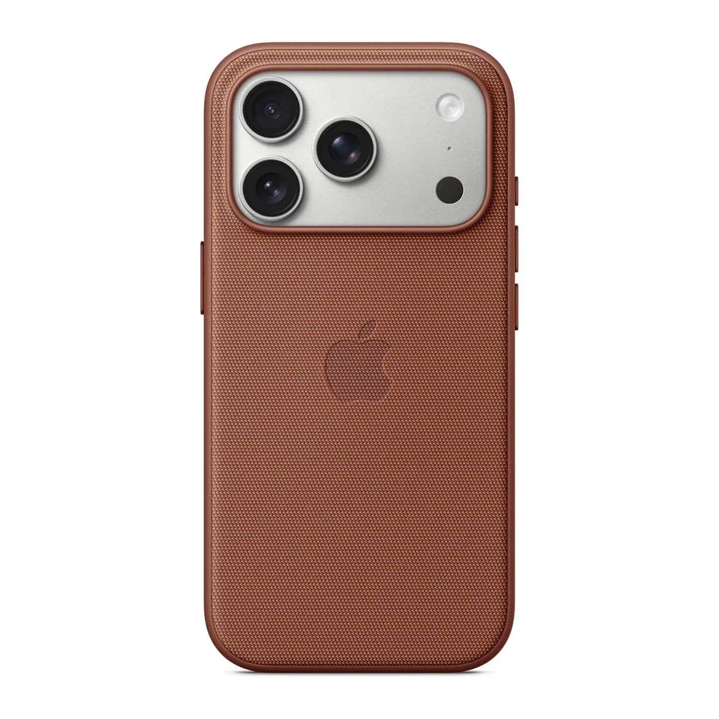 Das Bild zeigt die Apple iPhone Handyhülle MGF64ZM/A aus Funktionsgewebe. Sie ist kompatibel mit dem iPhone 17 Pro. In der Farbe Siena aus der Frontansicht.