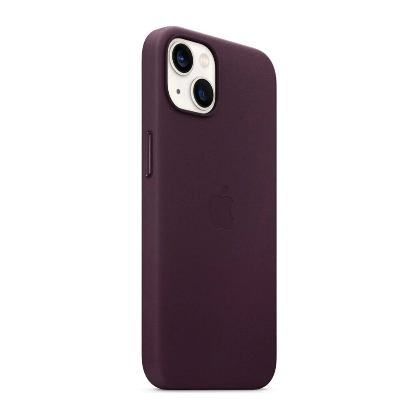 Das Bild zeigt die Apple iPhone Handyhülle MM143ZM/A aus Leder. Sie ist kompatibel mit dem iPhone 13. In der Farbe Dunkelkirsch aus der Schrägansicht.