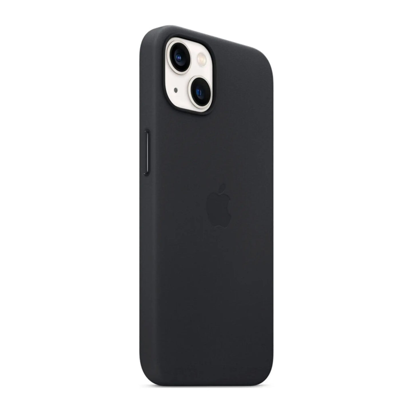 Das Bild zeigt die Apple iPhone Handyhülle MM183ZM/A aus Leder. Sie ist kompatibel mit dem iPhone 13. In der Farbe Mitternacht aus der Schrägansicht.