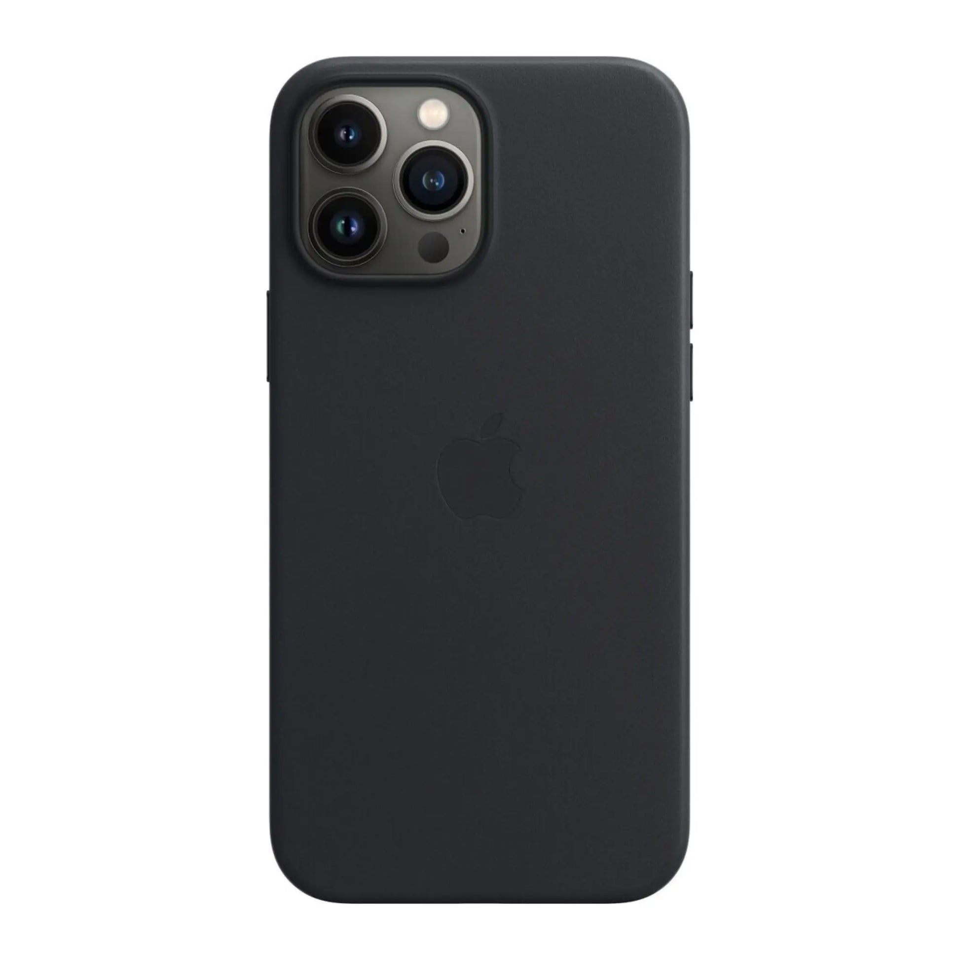 Das Bild zeigt die Apple iPhone Handyhülle MM1R3ZM/A aus Leder. Sie ist kompatibel mit dem iPhone 13 Pro Max. In der Farbe Mitternacht aus der Frontansicht.
