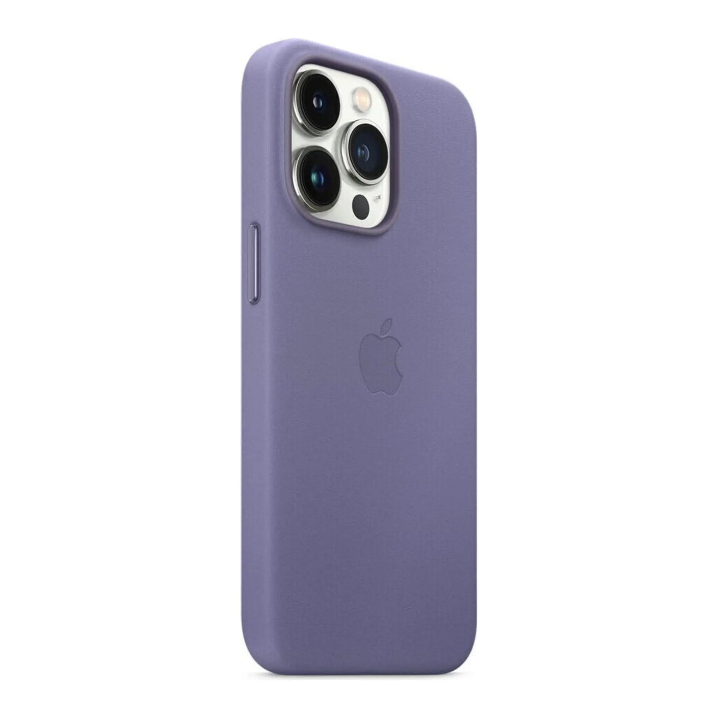 Das Bild zeigt die Apple iPhone Handyhülle MM1P3ZM/A aus Leder. Sie ist kompatibel mit dem iPhone 13 Pro Max. In der Farbe Wisteria aus der Schrägansicht.