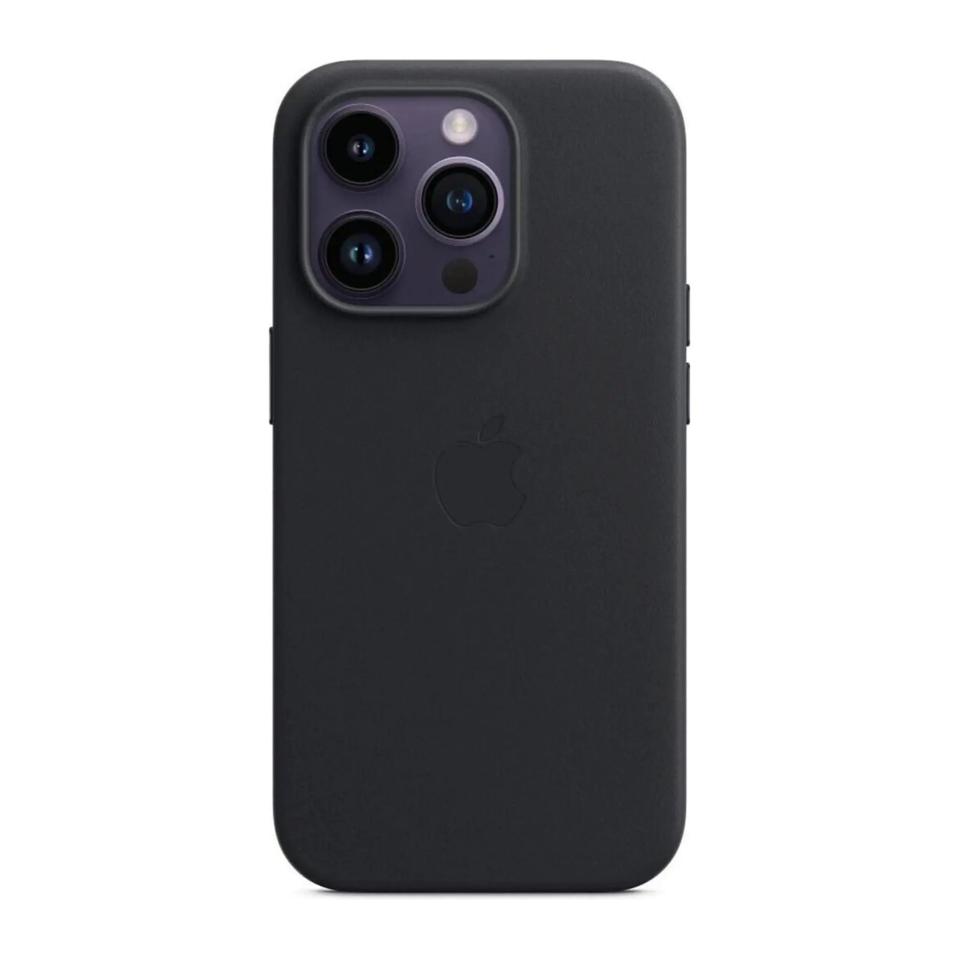 Das Bild zeigt die Apple iPhone Handyhülle MM2M3ZM/A aus Leder. Sie ist kompatibel mit dem iPhone 13 Pro. In der Farbe Mitternacht aus der Frontansicht.