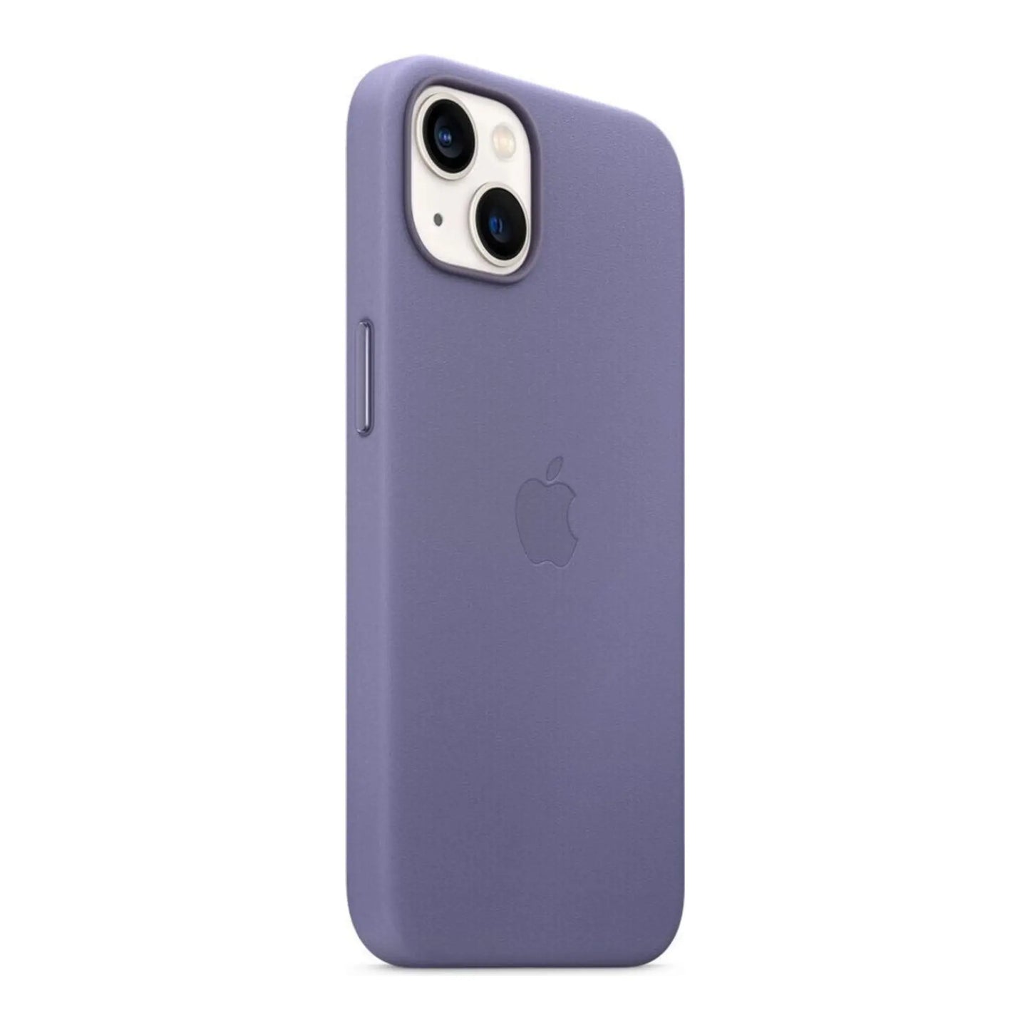Das Bild zeigt die Apple iPhone Handyhülle MM163ZM/A aus Leder. Sie ist kompatibel mit dem iPhone 13. In der Farbe Wisteria aus der Schrägansicht.