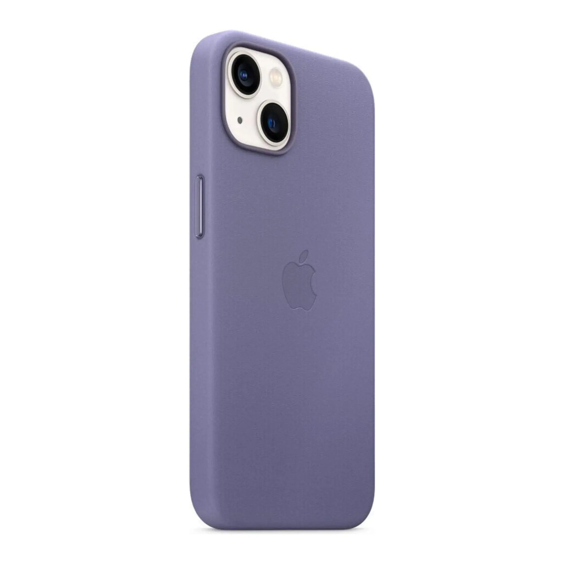 Das Bild zeigt die Apple iPhone Handyhülle MM163ZM/A aus Leder. Sie ist kompatibel mit dem iPhone 13. In der Farbe Wisteria aus der Schrägansicht.
