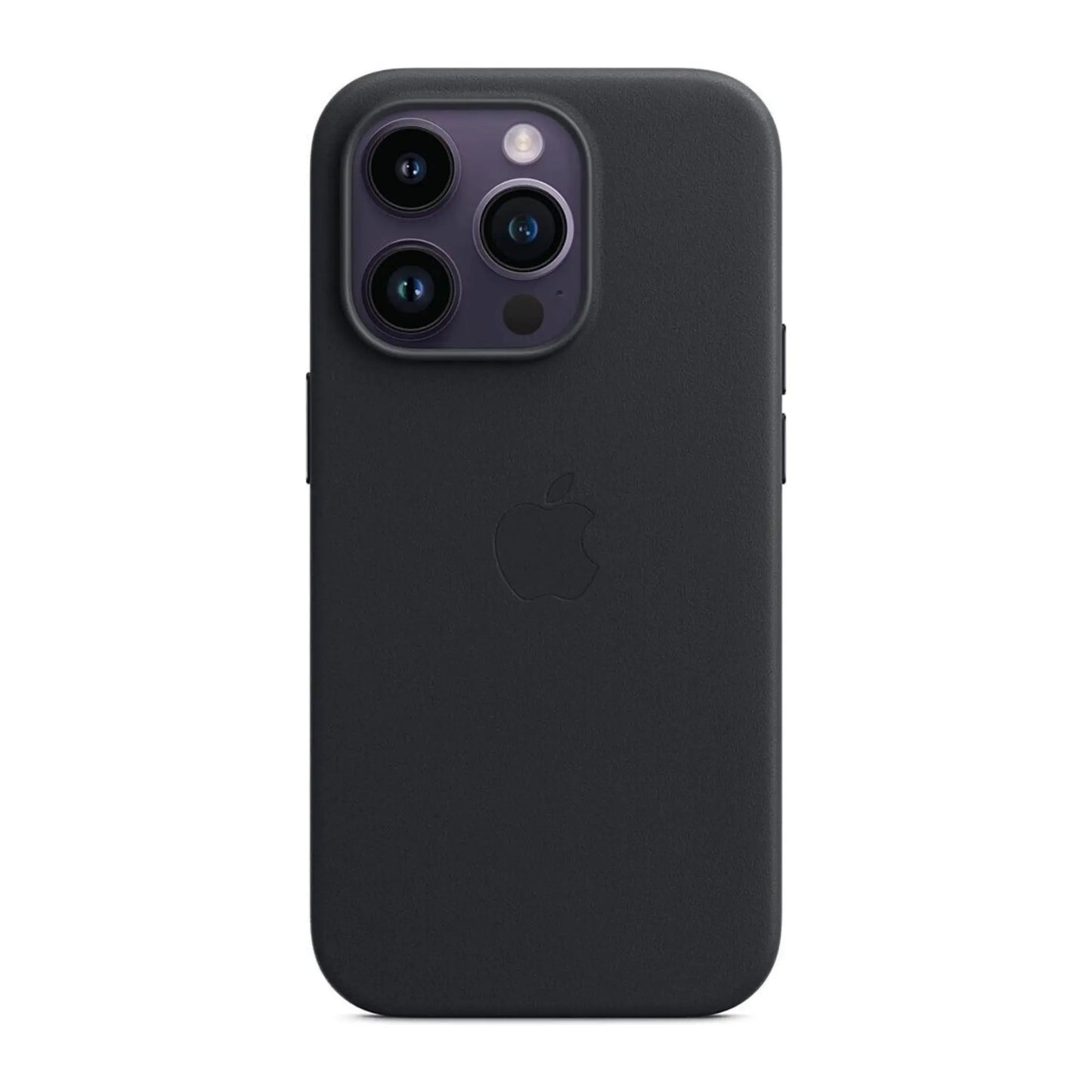Das Bild zeigt die Apple iPhone Handyhülle MPPM3ZM/A aus Leder. Sie ist kompatibel mit dem iPhone 14 Pro Max. In der Farbe Mitternacht aus der Frontansicht.