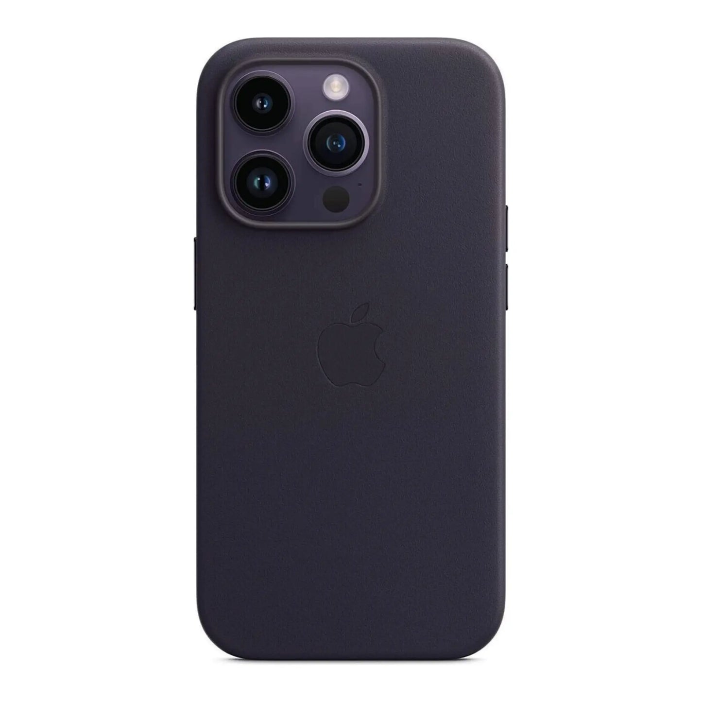 Das Bild zeigt die Apple iPhone Handyhülle MPPP3ZM/A aus Leder. Sie ist kompatibel mit dem iPhone 14 Pro Max. In der Farbe Tinte aus der Frontansicht.