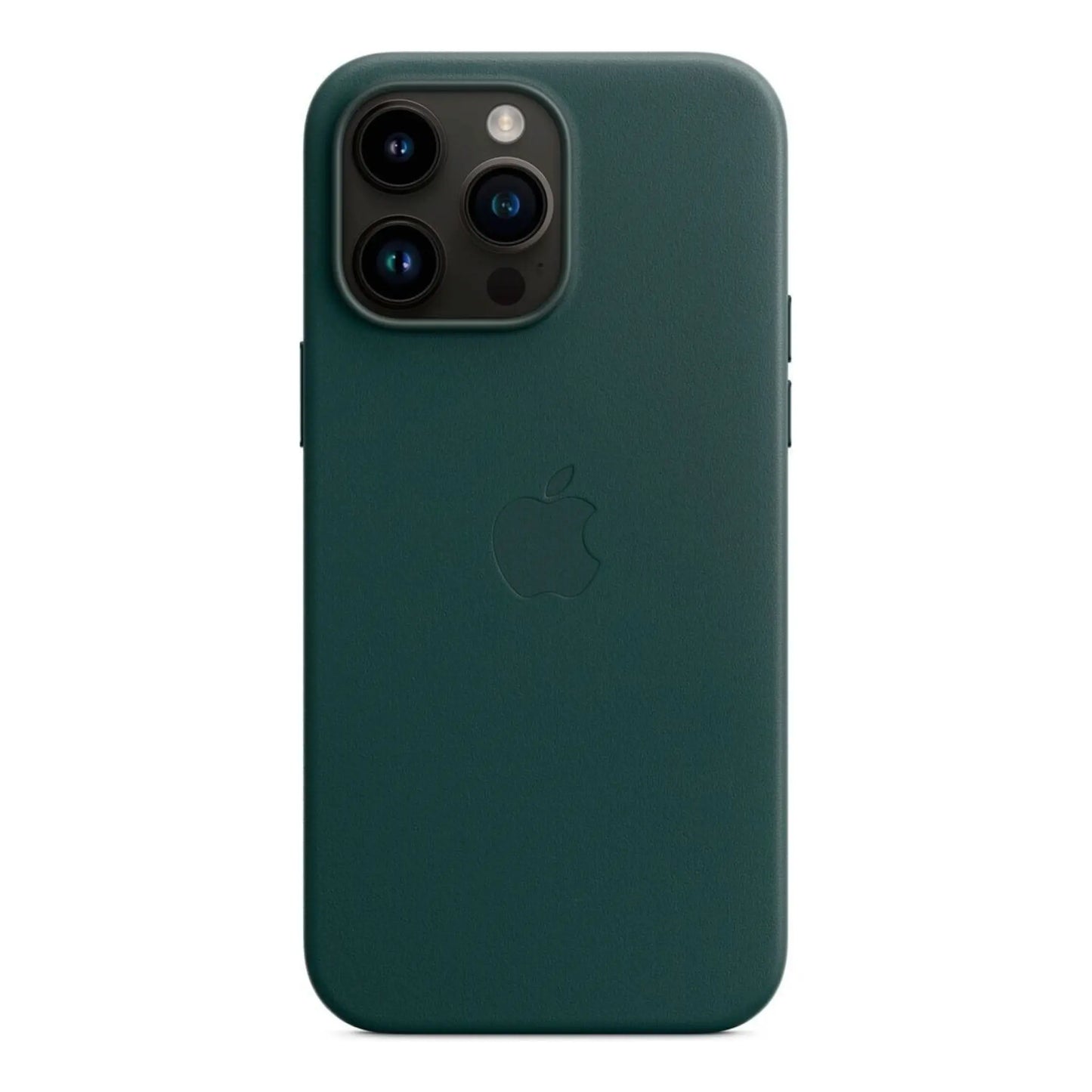 Das Bild zeigt die Apple iPhone Handyhülle MPPN3ZM/A aus Leder. Sie ist kompatibel mit dem iPhone 14 Pro Max. In der Farbe Waldgrün aus der Frontansicht.