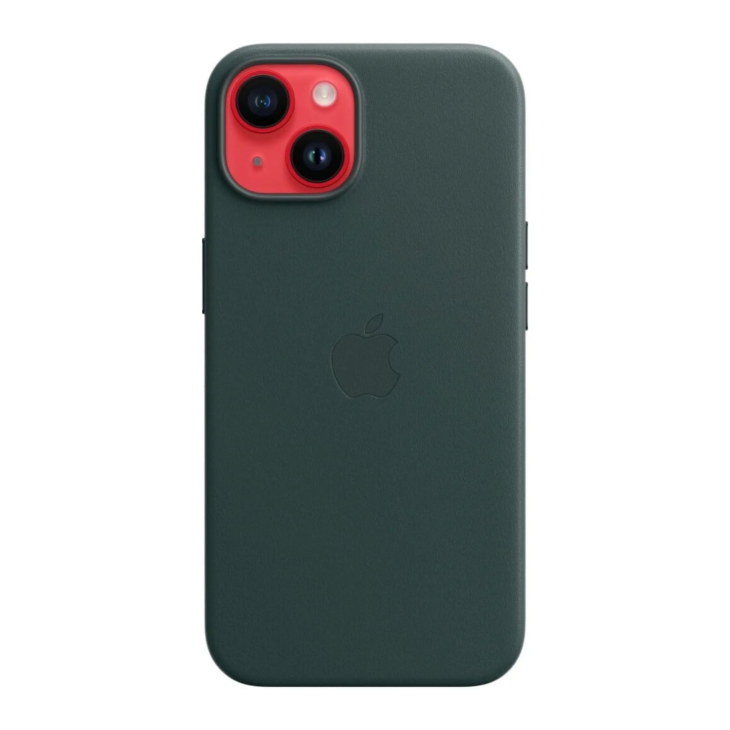 Das Bild zeigt die Apple iPhone Handyhülle MPP53ZM/A aus Leder. Sie ist kompatibel mit dem iPhone 14. In der Farbe Waldgrün aus der Frontansicht.