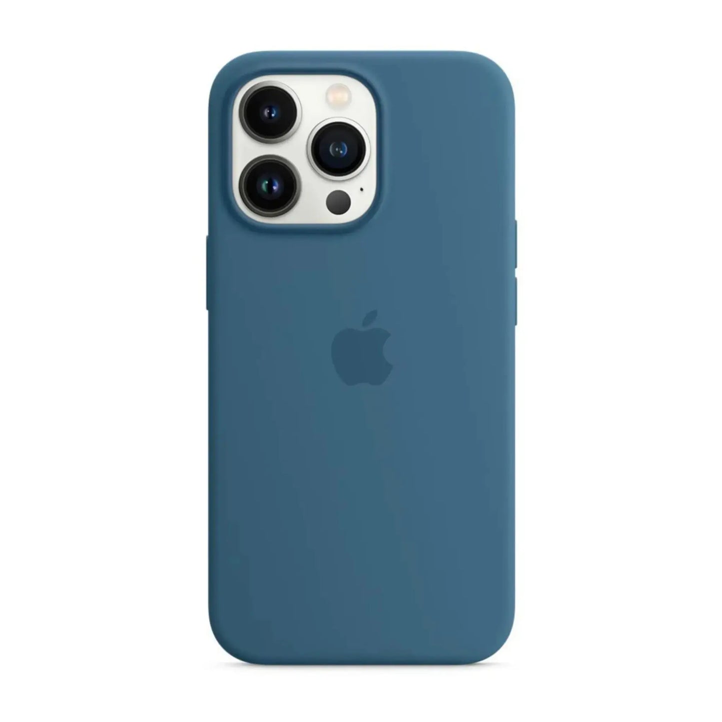 Das Bild zeigt die Apple iPhone Handyhülle MM2F3ZM/A aus Silikon. Sie ist kompatibel mit dem iPhone 13 Pro. In der Farbe Eisblau aus der Frontansicht.