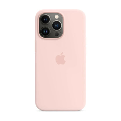 Das Bild zeigt die Apple iPhone Handyhülle MM2H3ZM/A aus Silikon. Sie ist kompatibel mit dem iPhone 13 Pro. In der Farbe Kalkrosa aus der Frontansicht.