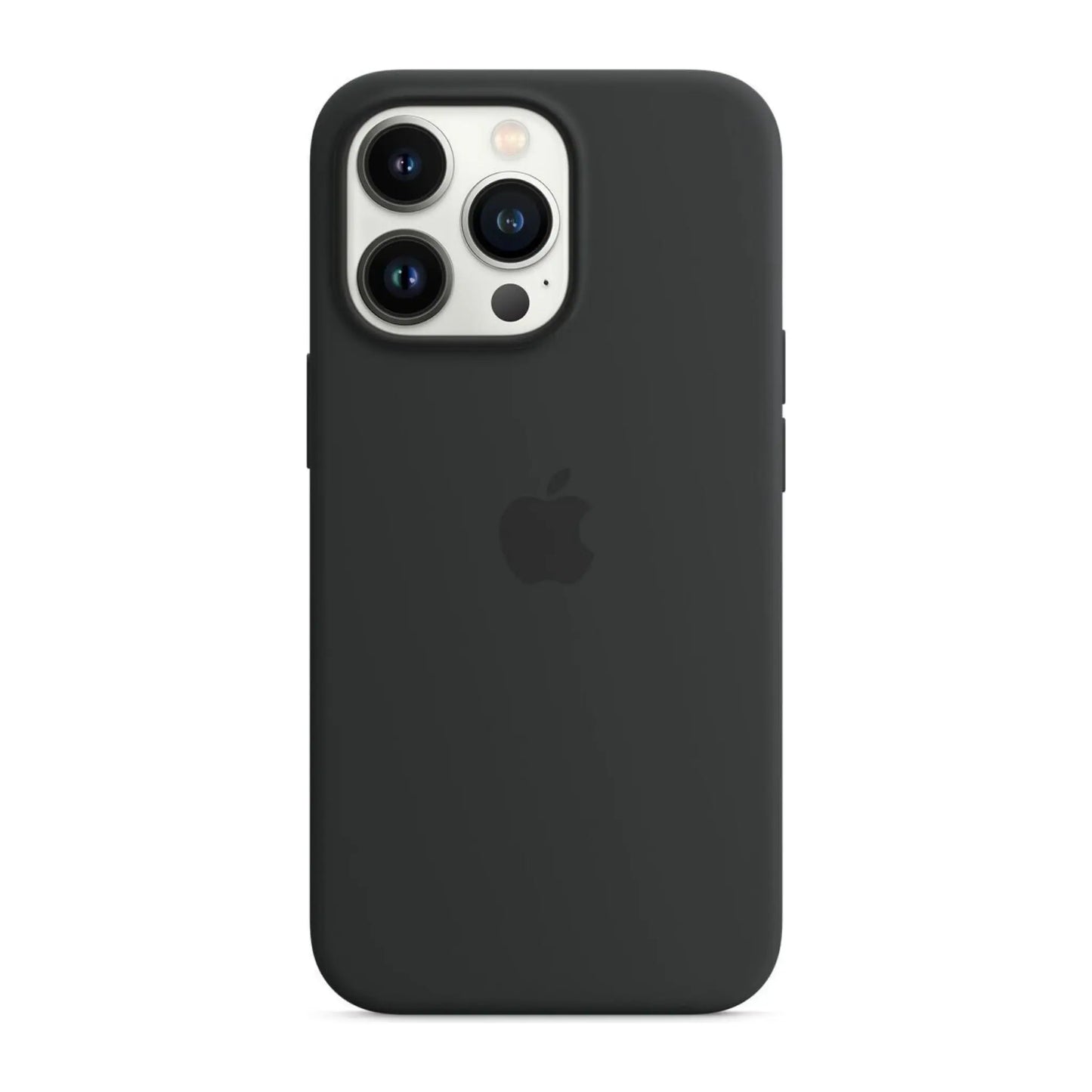 Das Bild zeigt die Apple iPhone Handyhülle MM2K3ZM/A aus Silikon. Sie ist kompatibel mit dem iPhone 13 Pro. In der Farbe Mitternacht aus der Frontansicht.