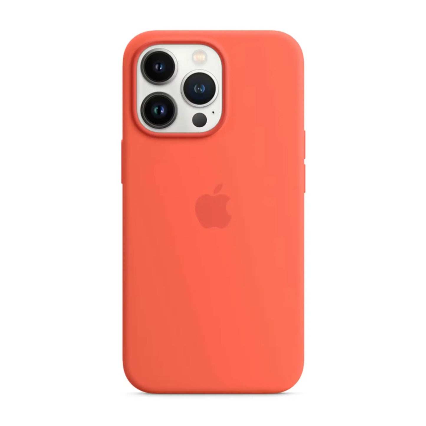 Das Bild zeigt die Apple iPhone Handyhülle MN683ZM/A aus Silikon. Sie ist kompatibel mit dem iPhone 13 Pro. In der Farbe Nectarine aus der Frontansicht.