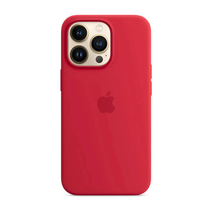 Das Bild zeigt die Apple iPhone Handyhülle MM2L3ZM/A aus Silikon. Sie ist kompatibel mit dem iPhone 13 Pro. In der Farbe Rot aus der Frontansicht.