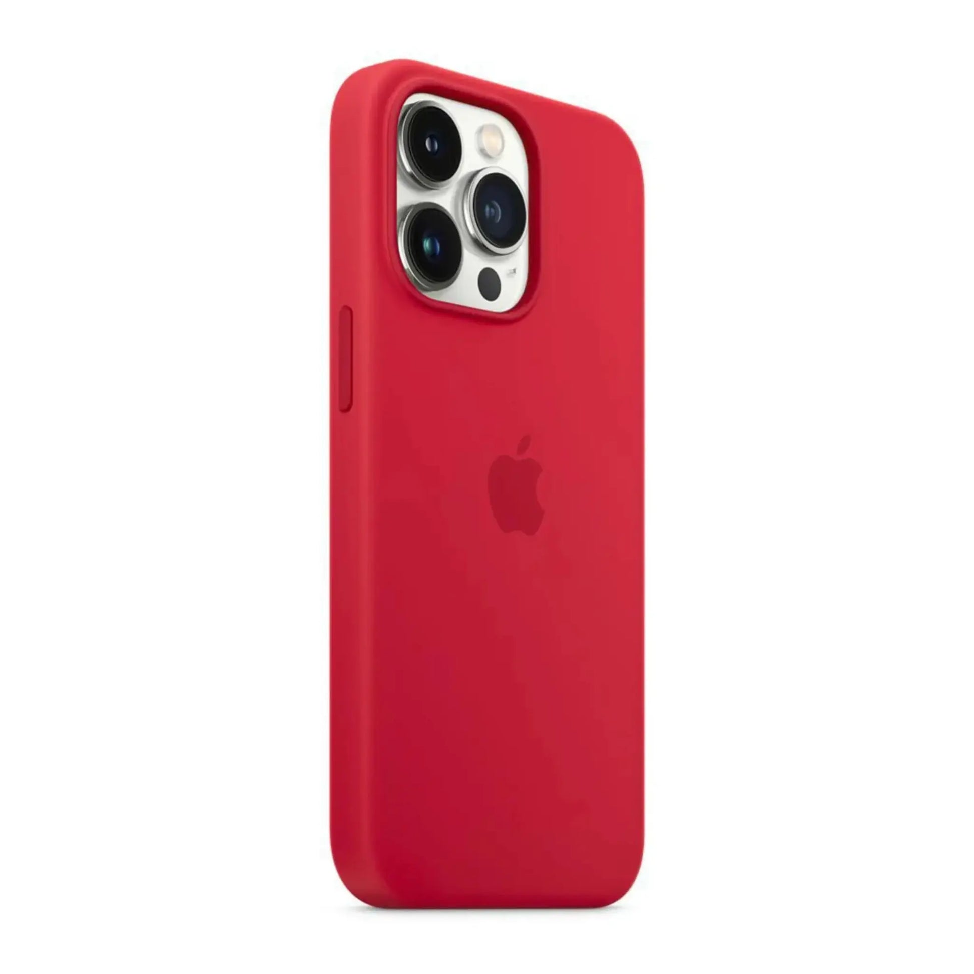 Das Bild zeigt die Apple iPhone Handyhülle MM2L3ZM/A aus Silikon. Sie ist kompatibel mit dem iPhone 13 Pro. In der Farbe Rot aus der Schrägansicht.