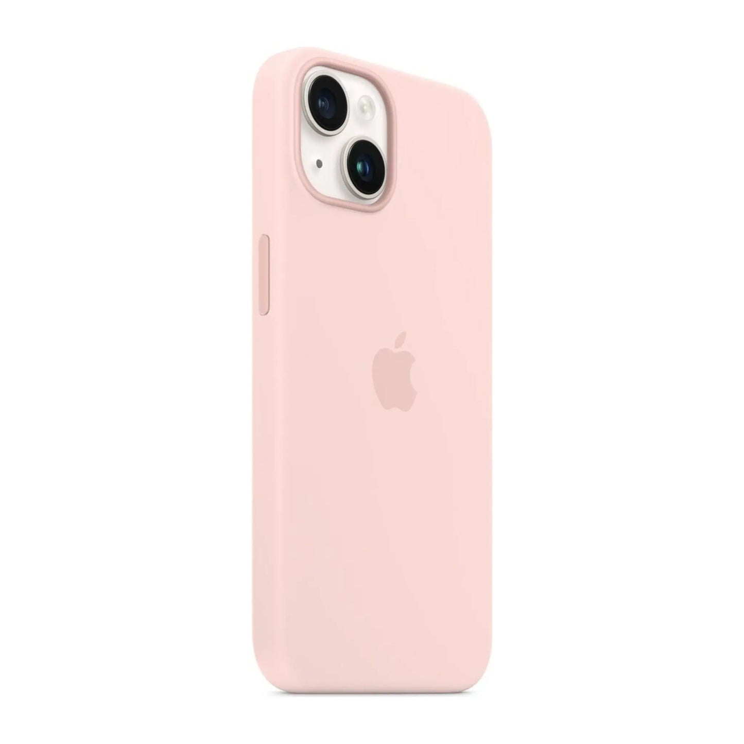 Das Bild zeigt die Apple iPhone Handyhülle MW5V3ZM/A aus Silikon. Sie ist kompatibel mit dem iPhone 14. In der Farbe Kalkrosa aus der Schrägansicht.