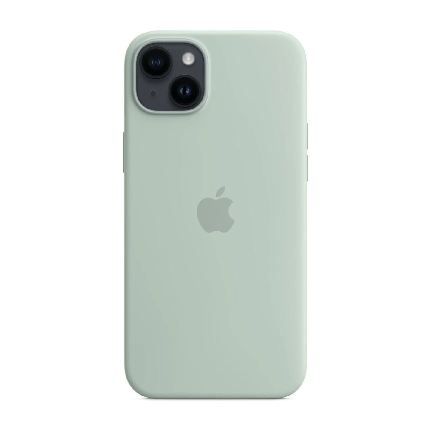 Das Bild zeigt die Apple iPhone Handyhülle MPTC3ZM/A aus Silikon. Sie ist kompatibel mit dem iPhone 14 Plus. In der Farbe Agavengrün aus der Frontansicht.