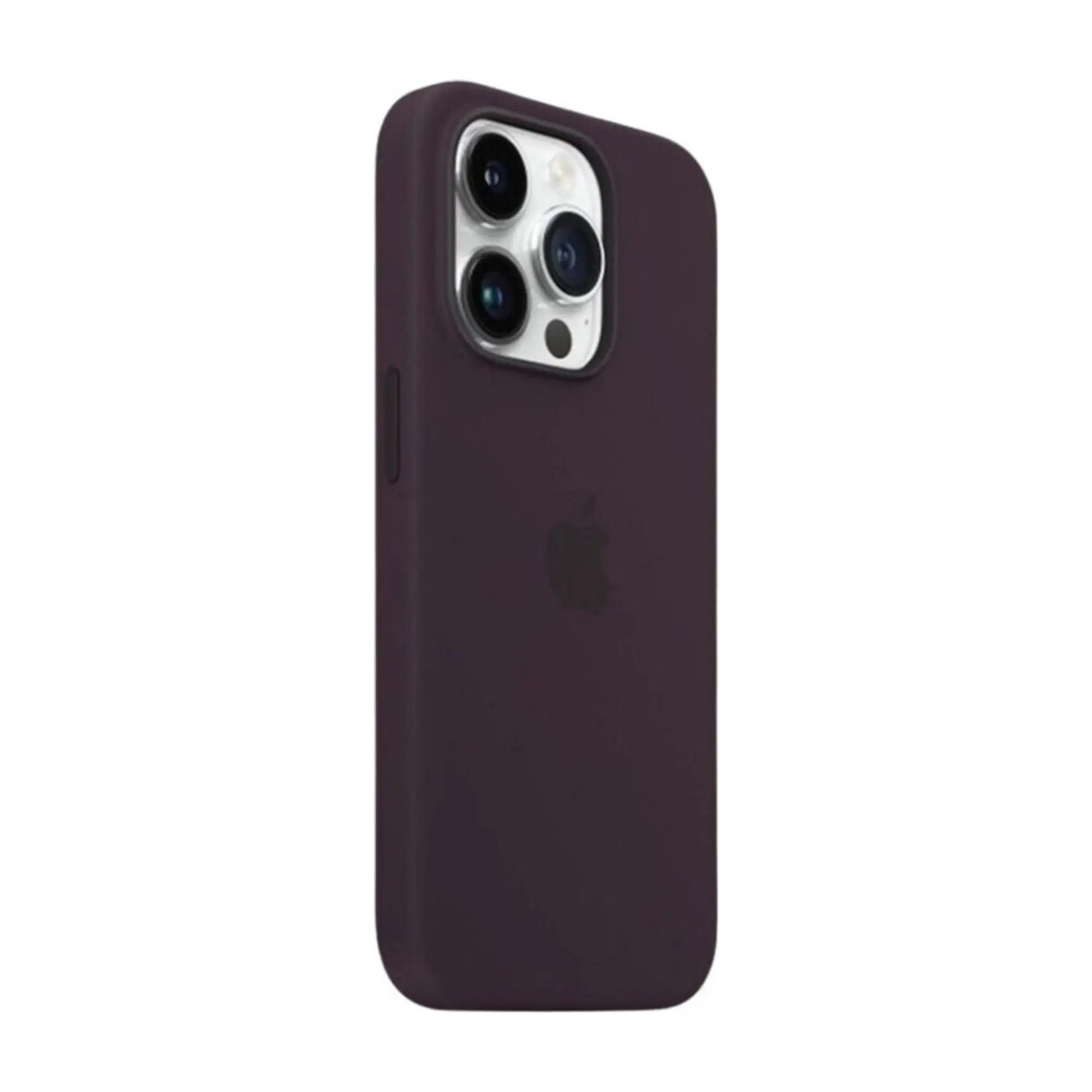 Das Bild zeigt die Apple iPhone Handyhülle MPT93ZM/A aus Silikon. Sie ist kompatibel mit dem iPhone 14 Plus. In der Farbe Holunder aus der Schrägansicht.