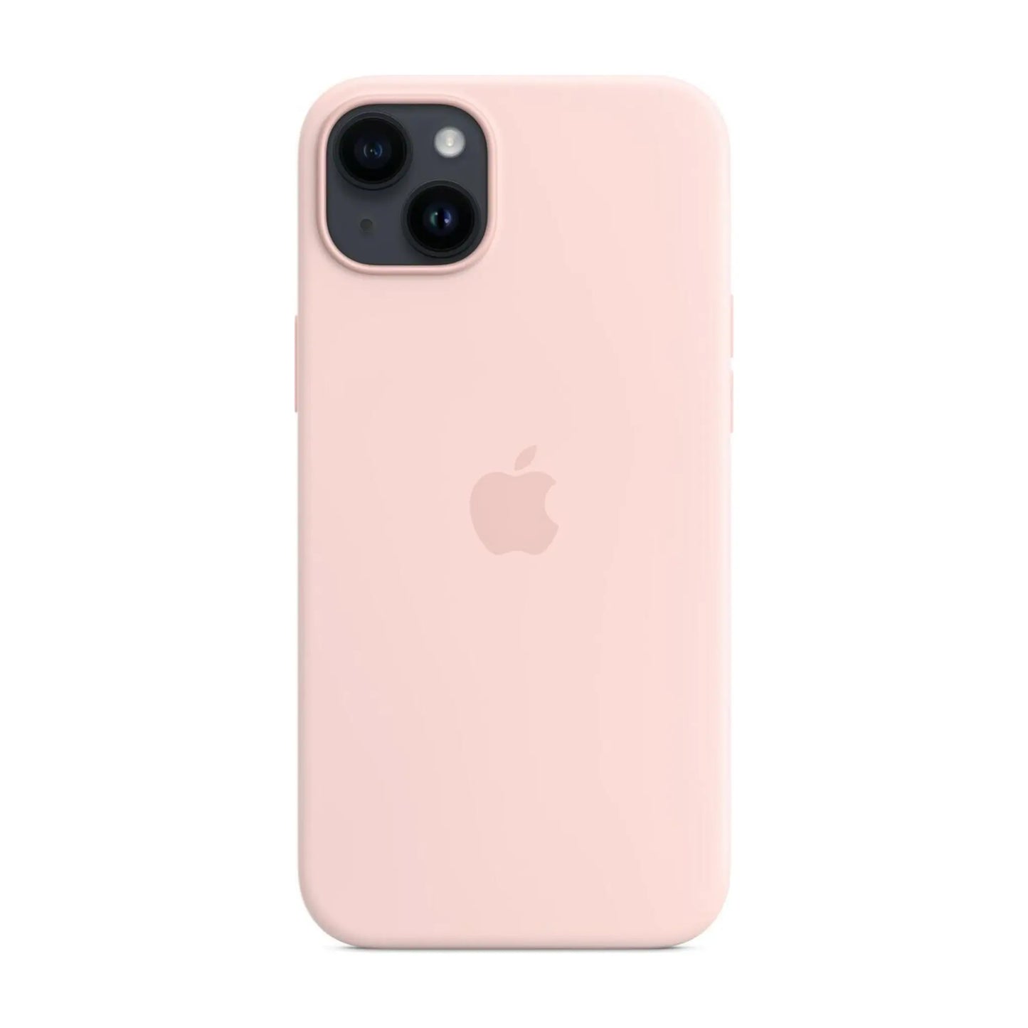 Das Bild zeigt die Apple iPhone Handyhülle MPT73ZM/A aus Silikon. Sie ist kompatibel mit dem iPhone 14 Plus. In der Farbe Kalkrosa aus der Frontansicht.