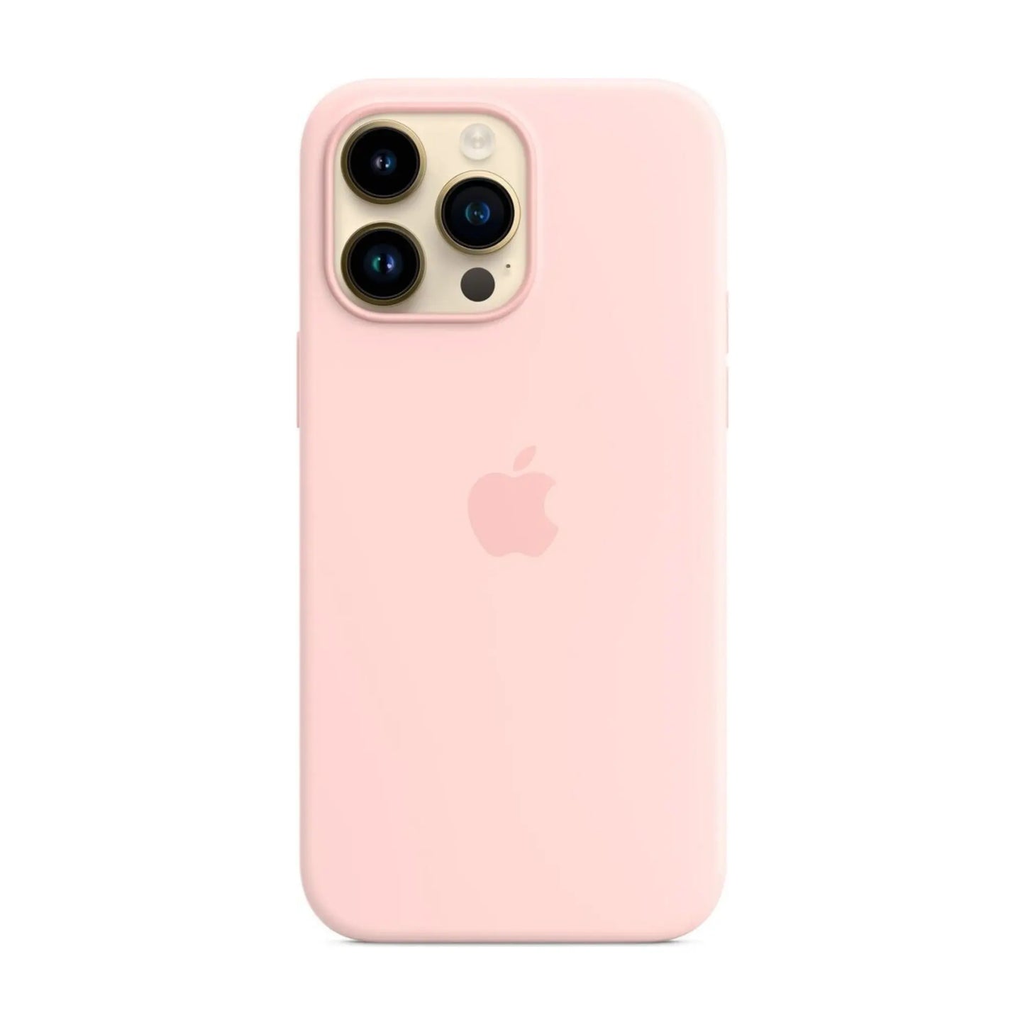 Das Bild zeigt die Apple iPhone Handyhülle MPTT3ZM/A aus Silikon. Sie ist kompatibel mit dem iPhone 14 Pro Max. In der Farbe Kalkrosa aus der Frontansicht.