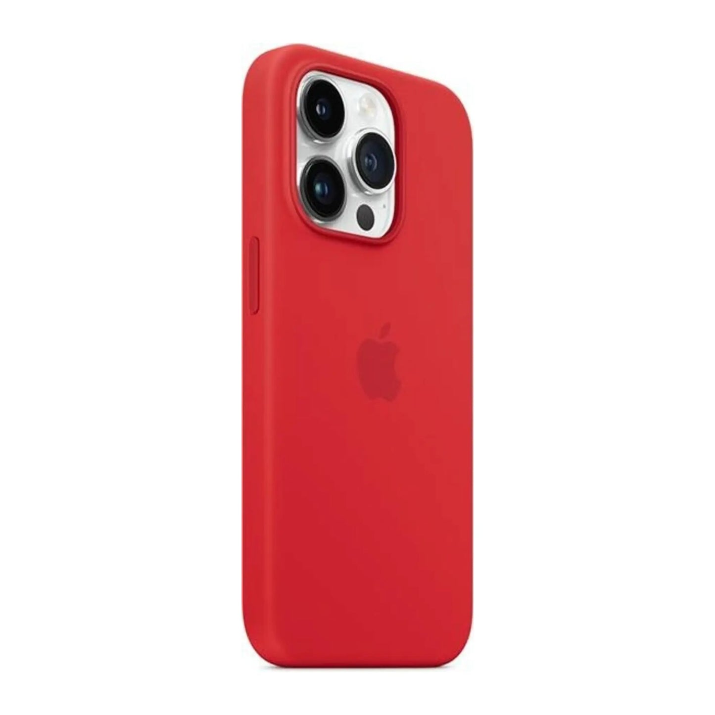Das Bild zeigt die Apple iPhone Handyhülle MPTR3ZM/A aus Silikon. Sie ist kompatibel mit dem iPhone 14 Pro Max. In der Farbe Rot aus der Schrägansicht.