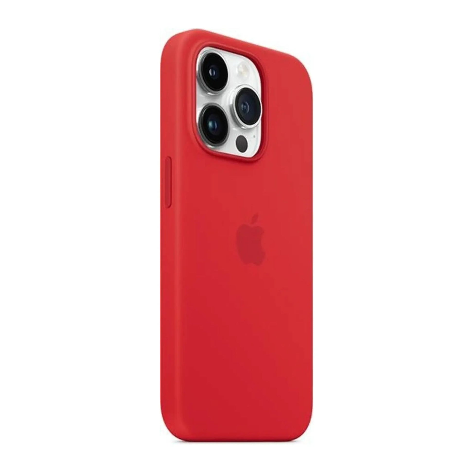 Das Bild zeigt die Apple iPhone Handyhülle MPTR3ZM/A aus Silikon. Sie ist kompatibel mit dem iPhone 14 Pro Max. In der Farbe Rot aus der Schrägansicht.