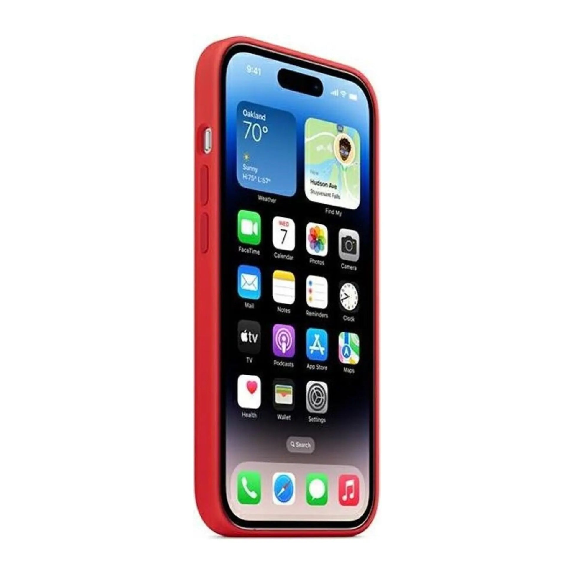 Das Bild zeigt die Apple iPhone Handyhülle MPTR3ZM/A aus Silikon. Sie ist kompatibel mit dem iPhone 14 Pro Max. In der Farbe Rot aus der Seitenansicht.