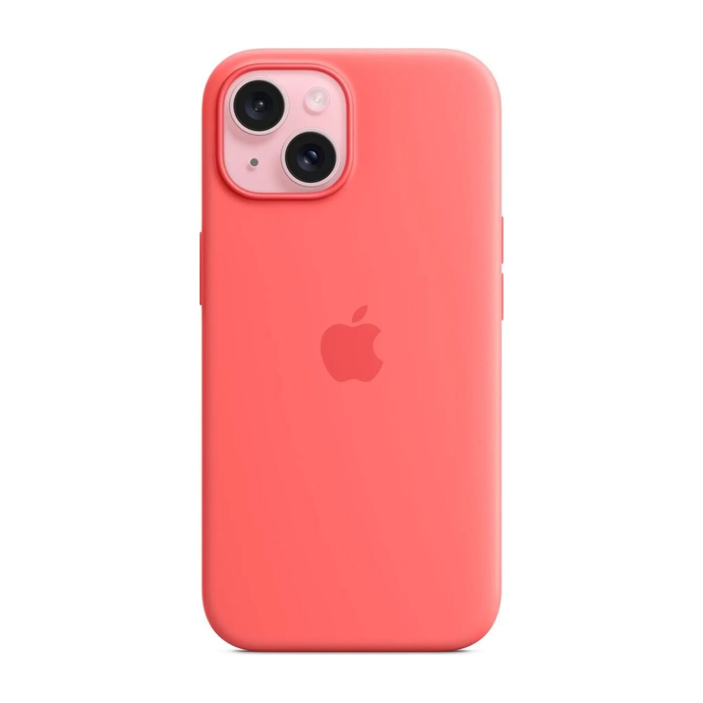 Das Bild zeigt die Apple iPhone Handyhülle MT0V3ZM/A aus Silikon. Sie ist kompatibel mit dem iPhone 15. In der Farbe Guave aus der Frontansicht.