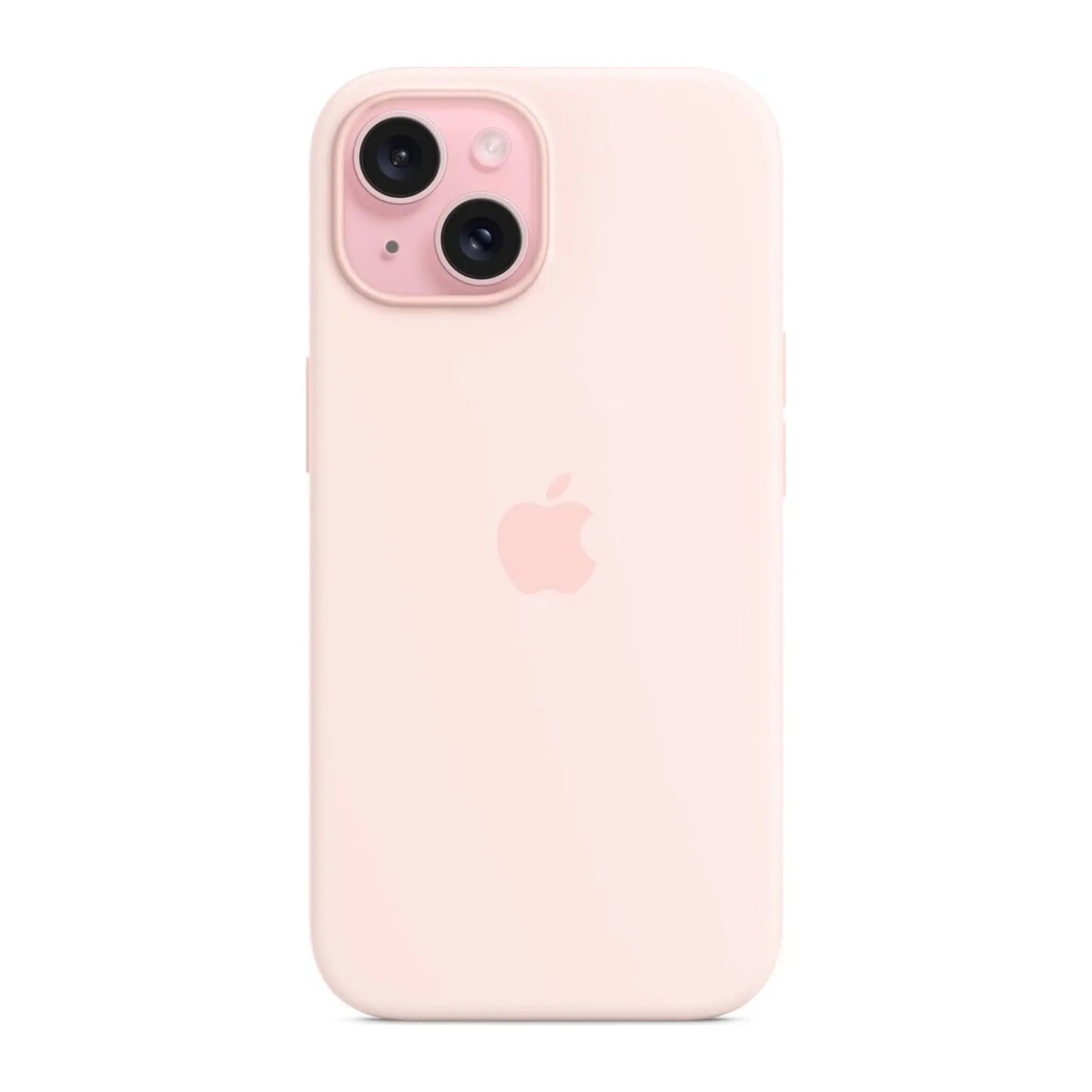 Das Bild zeigt die Apple iPhone Handyhülle MXPH3ZM/A aus Silikon. Sie ist kompatibel mit dem iPhone 15. In der Farbe Hellrosa aus der Frontansicht.