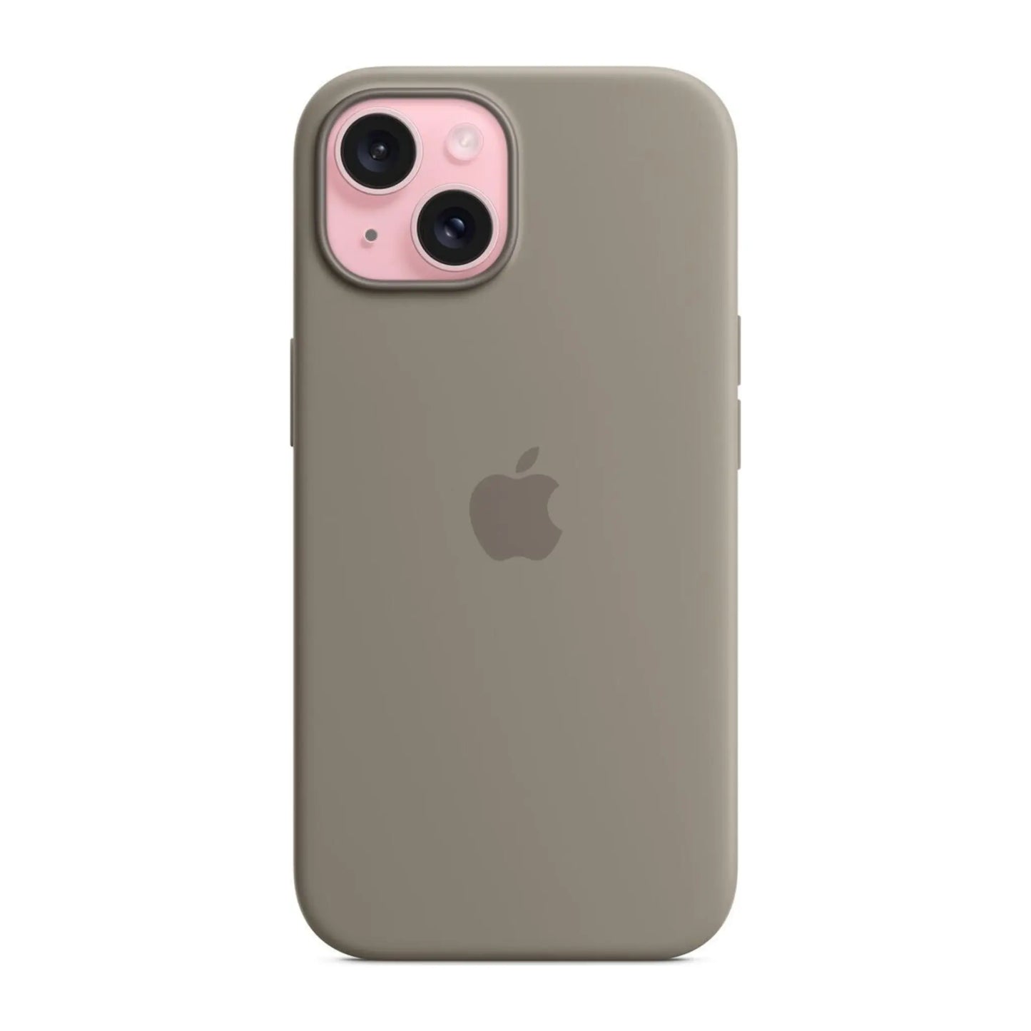 Das Bild zeigt die Apple iPhone Handyhülle MT0Q3ZM/A aus Silikon. Sie ist kompatibel mit dem iPhone 15. In der Farbe Tonbraun aus der Frontansicht.