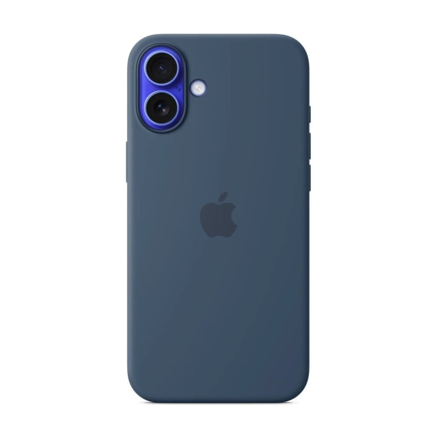 Das Bild zeigt die Apple iPhone Handyhülle MYYA3ZM/A aus Silikon. Sie ist kompatibel mit dem iPhone 16 Plus. In der Farbe Denim aus der Frontansicht.