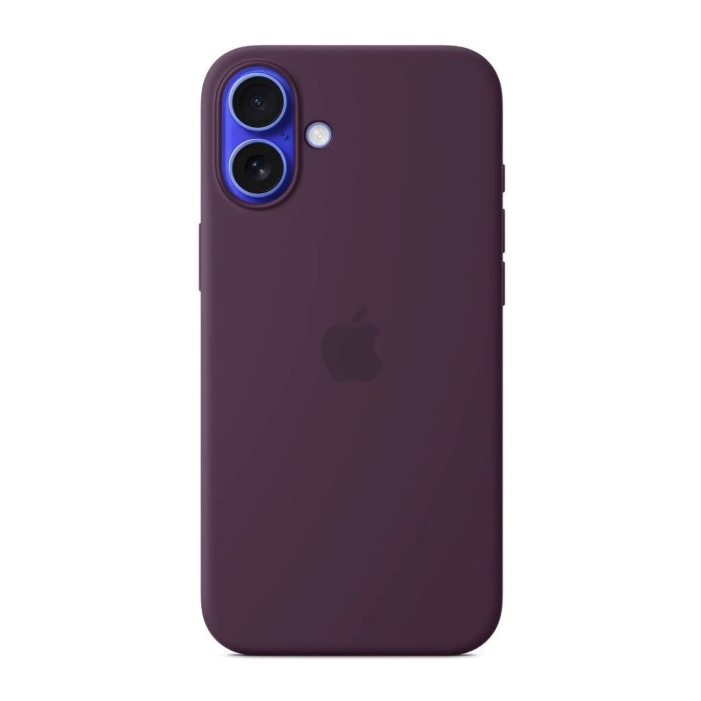 Das Bild zeigt die Apple iPhone Handyhülle MYYD3ZM/A aus Silikon. Sie ist kompatibel mit dem iPhone 16 Plus. In der Farbe Pflaume aus der Frontansicht.