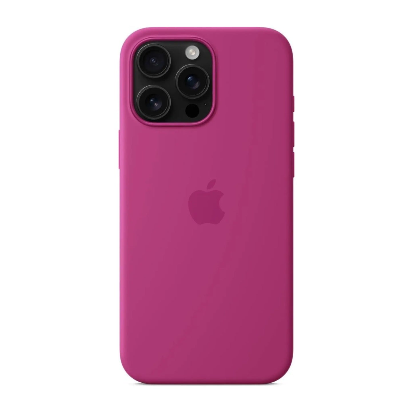 Das Bild zeigt die Apple iPhone Handyhülle MYYX3ZM/A aus Silikon. Sie ist kompatibel mit dem iPhone 16 Pro Max. In der Farbe Fuchsia aus der Frontansicht.
