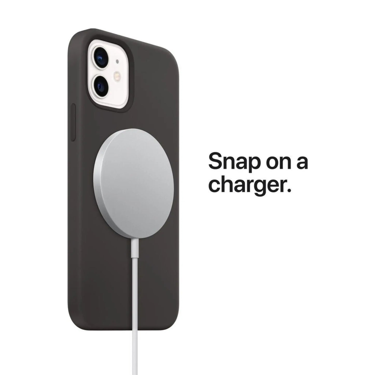 Das Bild zeigt die Apple iPhone Handyhülle aus Silikon. Sie ist kompatibel mit dem iPhone 16 Pro. Angeschlossen ist ein MagSafe Ladegerät.
