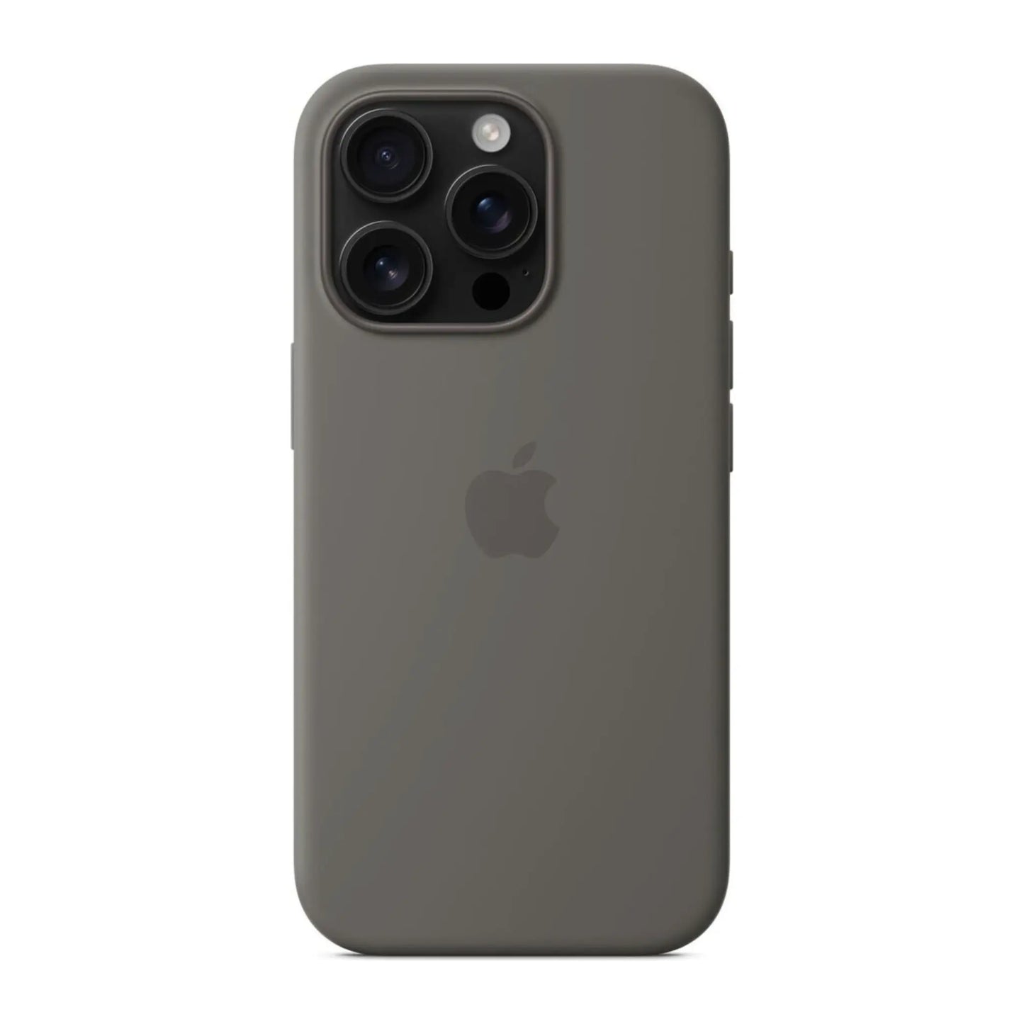 Das Bild zeigt die Apple iPhone Handyhülle aus Silikon. Sie ist kompatibel mit dem iPhone 16 Pro. In der Farbe Tonbraun aus der Frontansicht.