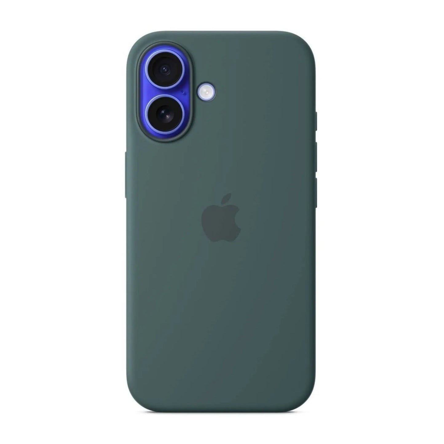 Das Bild zeigt die Apple iPhone Handyhülle MYY83ZM/A aus Silikon. Sie ist kompatibel mit dem iPhone 16. In der Farbe Seegrün aus der Frontansicht.