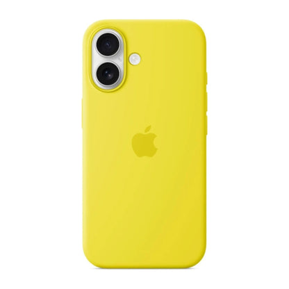 Das Bild zeigt die Apple iPhone Handyhülle MYY73ZM/A aus Silikon. Sie ist kompatibel mit dem iPhone 16. In der Farbe Sternfrucht aus der Frontansicht.